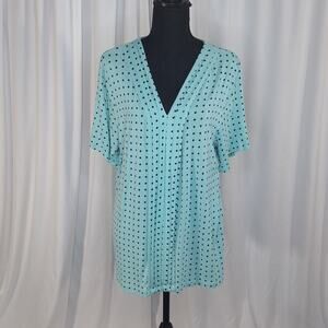 Croft & Barrow 1X Turquoise Black Diamond Print Knit Top Stretch Soft Normcore